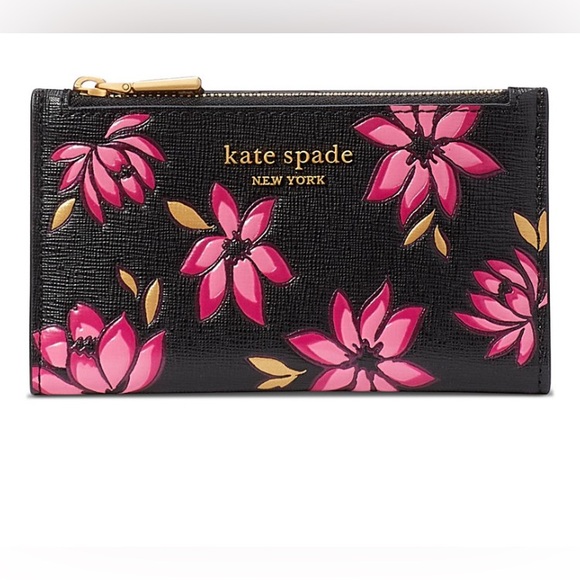 kate spade Handbags - Kate Spade Morgan Winter Blooms Embossed Saffiano Leather Slim Bifold Wallet